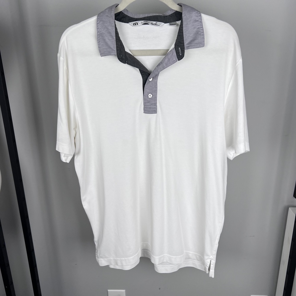 Travis Mathew Golf Polo White with Grey Collar Size Large
